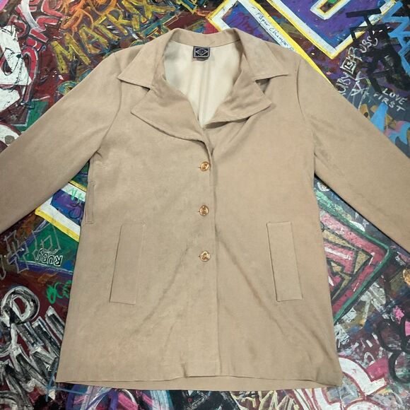 Vintage 90s Beyond Basics by Billie Jo Beige Suede-Look Sports Coat - Size Small - Picture 2 of 9